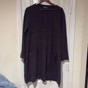 Ozai N Ku Black Stretch Fleece Pullover Dress Patch Pockets NWT (Style 755322)‎